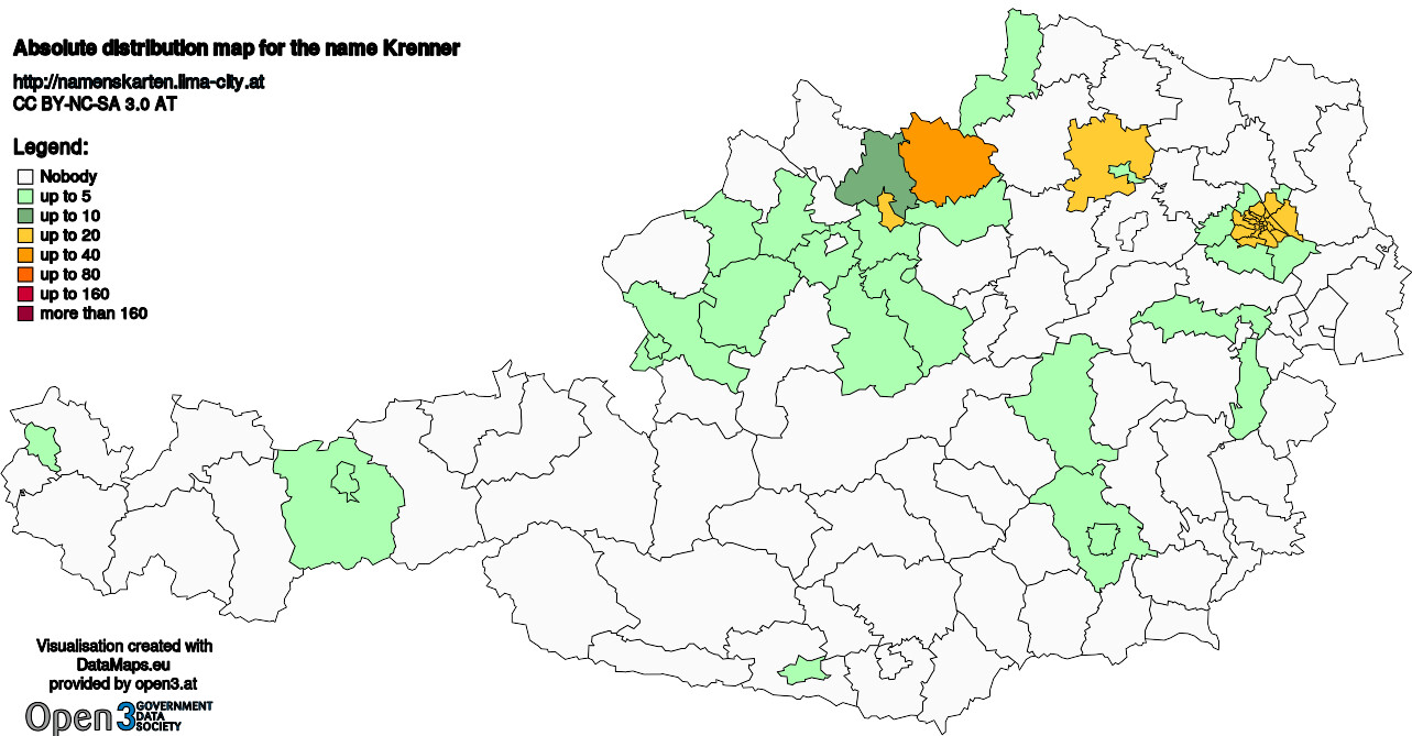 Absolute Distribution maps for surname Krenner