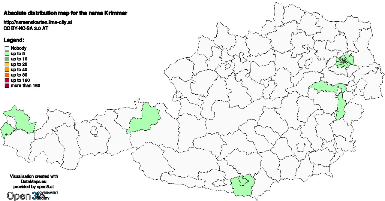 Absolute Distribution maps for surname Krimmer