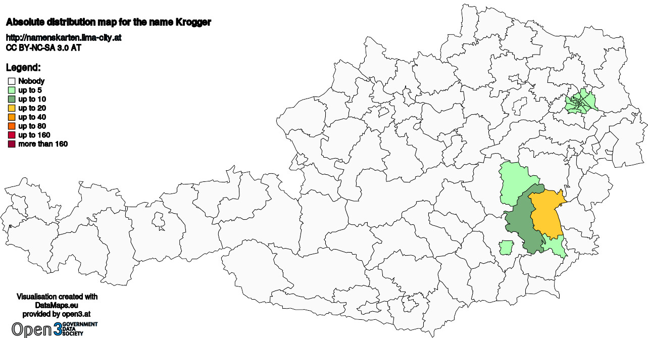 Absolute Distribution maps for surname Krogger