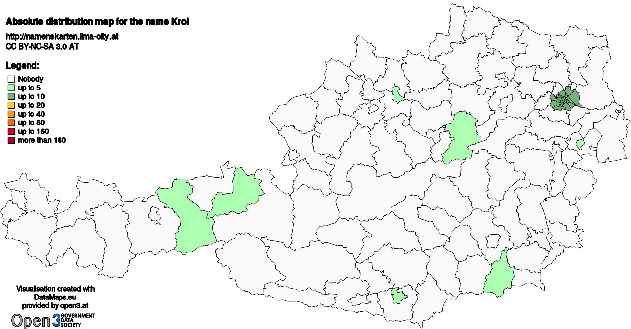 Absolute Distribution maps for surname Krol