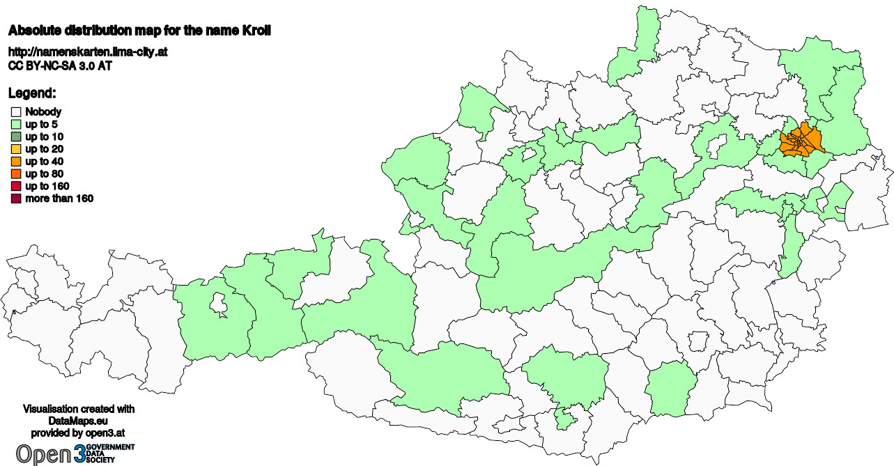 Absolute Distribution maps for surname Kroll