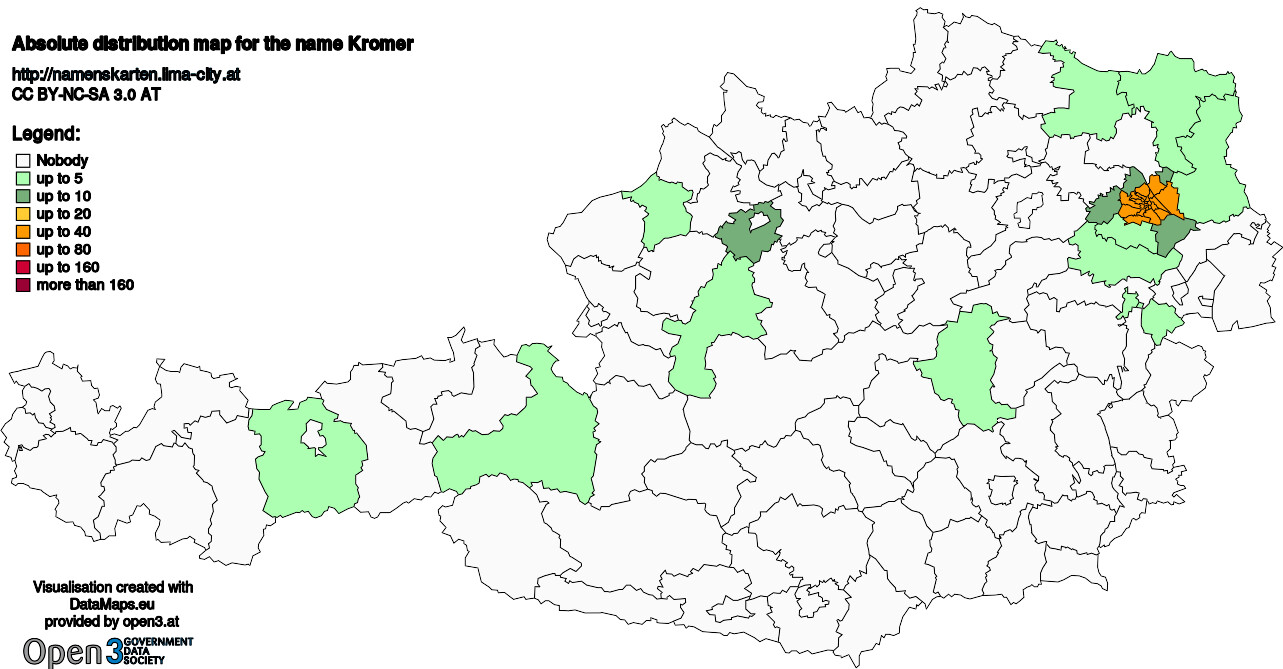 Absolute Distribution maps for surname Kromer