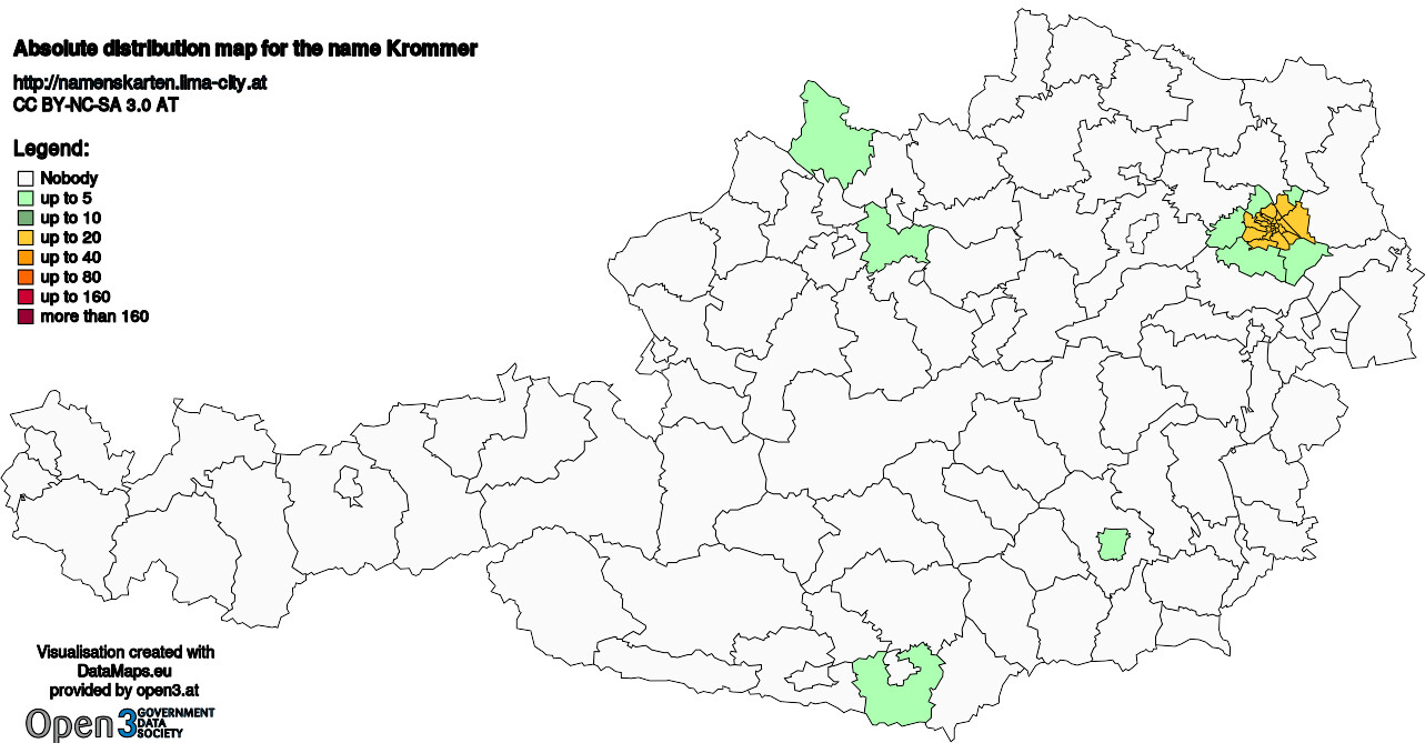 Absolute Distribution maps for surname Krommer