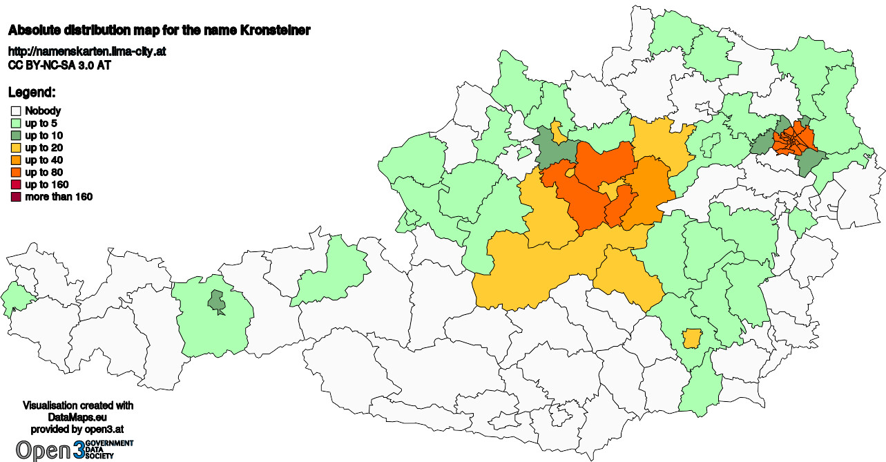 Absolute Distribution maps for surname Kronsteiner