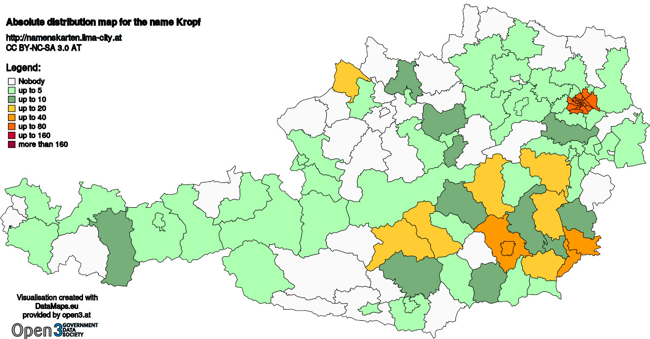 Absolute Distribution maps for surname Kropf