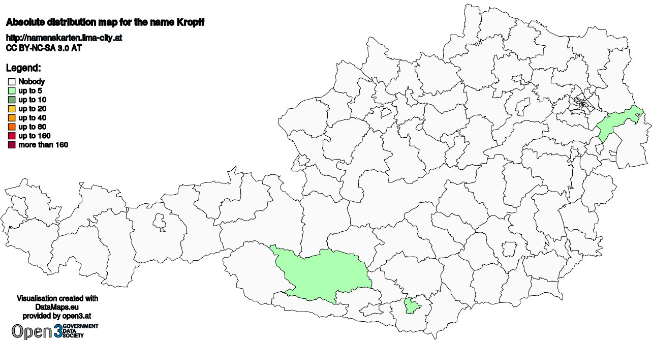 Absolute Distribution maps for surname Kropff