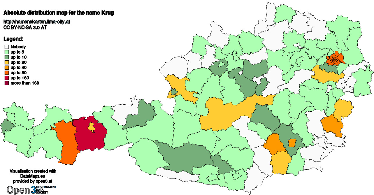 Absolute Distribution maps for surname Krug