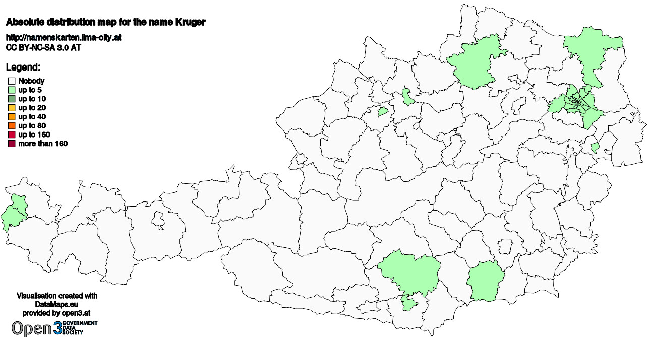 Absolute Distribution maps for surname Kruger