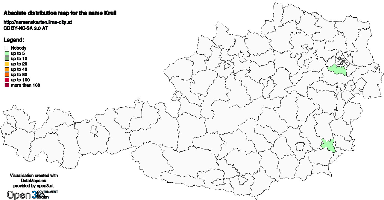 Absolute Distribution maps for surname Krull