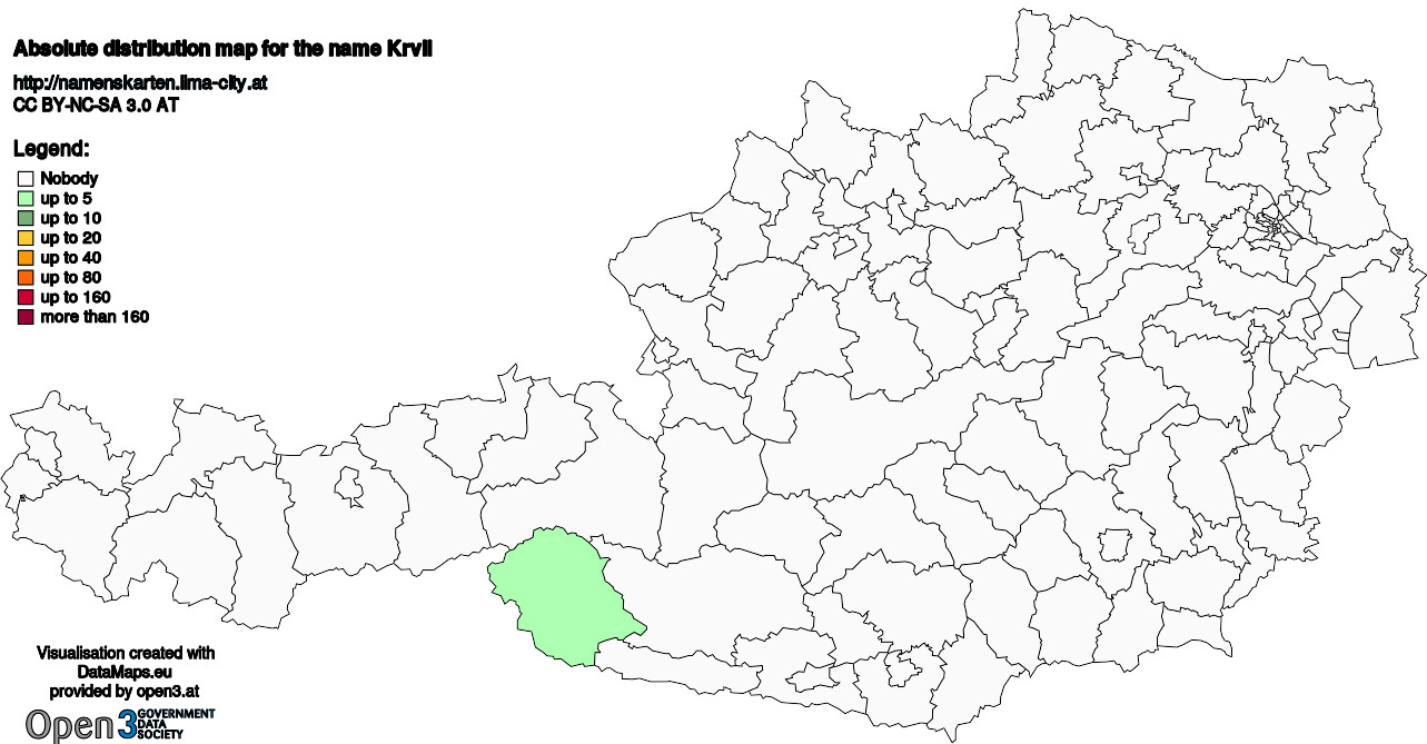 Absolute Distribution maps for surname Krvll