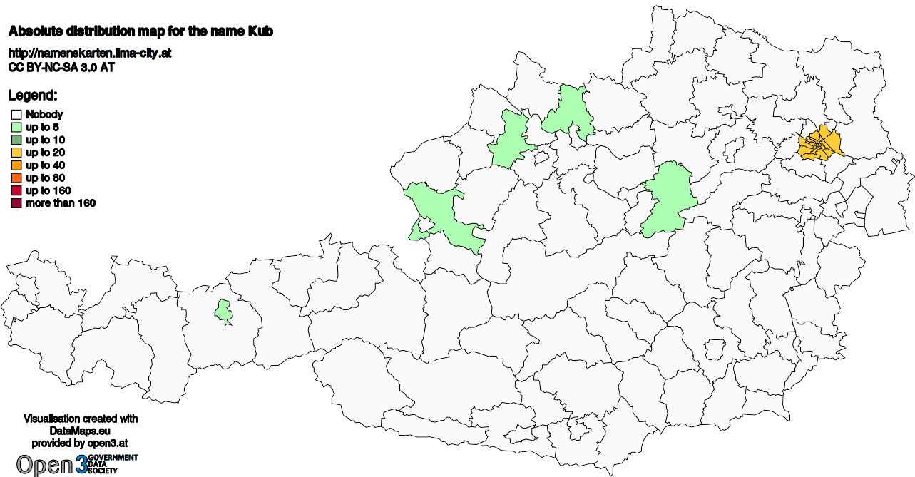 Absolute Distribution maps for surname Kub