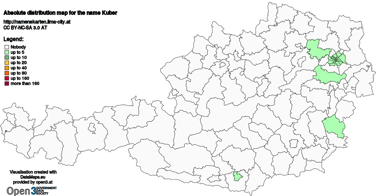 Absolute Distribution maps for surname Kuber