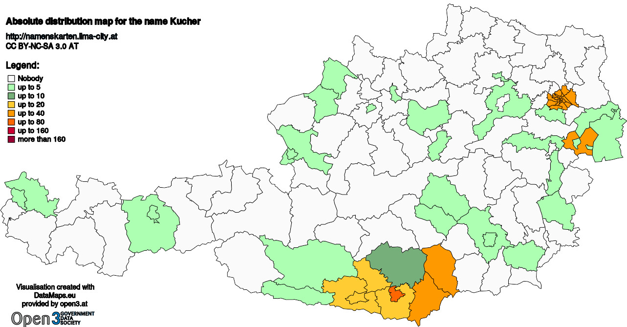 Absolute Distribution maps for surname Kucher