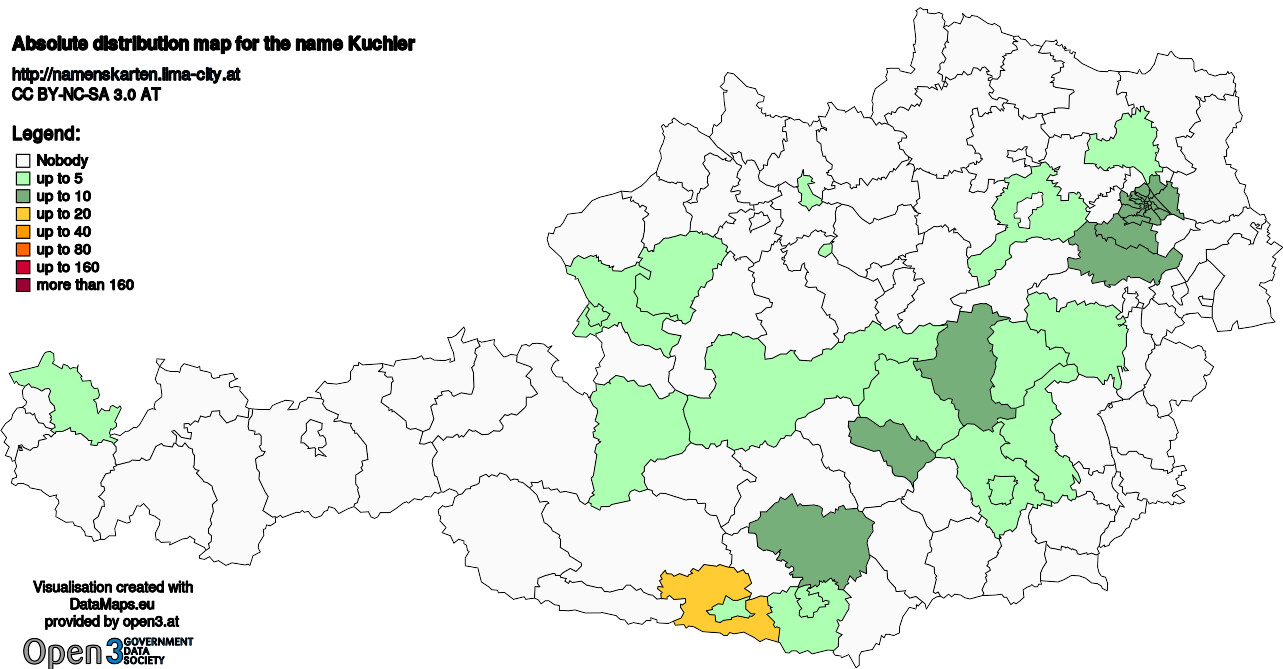 Absolute Distribution maps for surname Kuchler