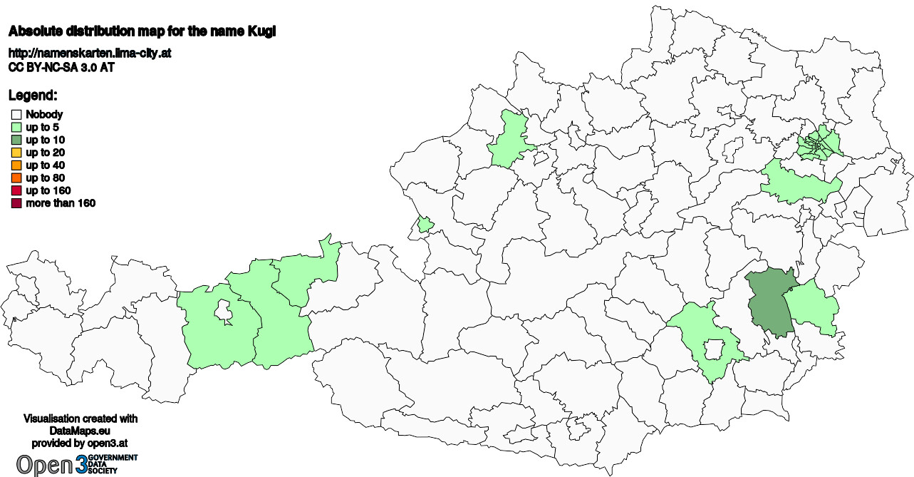 Absolute Distribution maps for surname Kugl