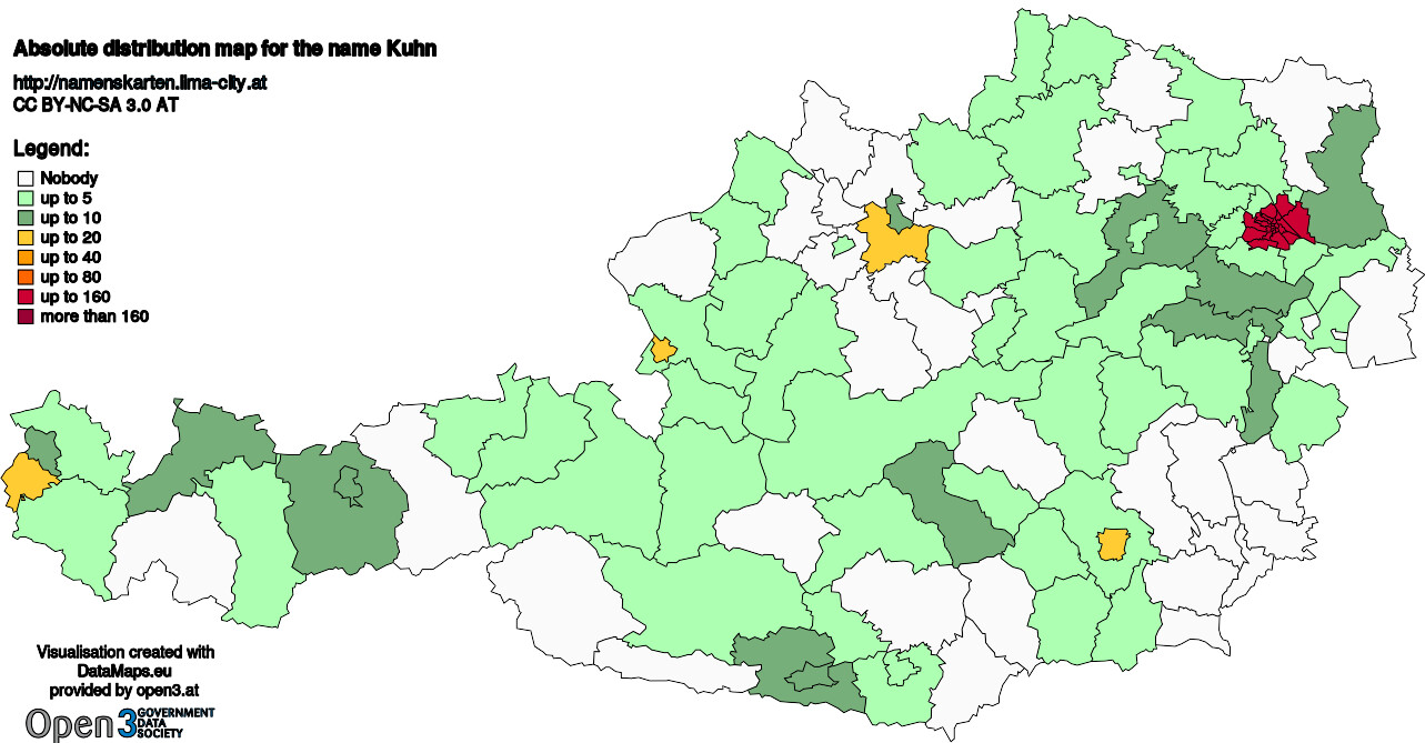 Absolute Distribution maps for surname Kuhn