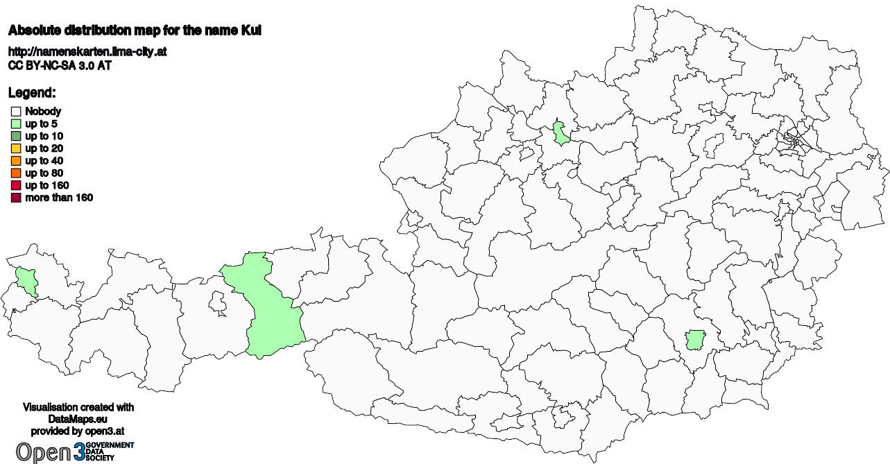 Absolute Distribution maps for surname Kul