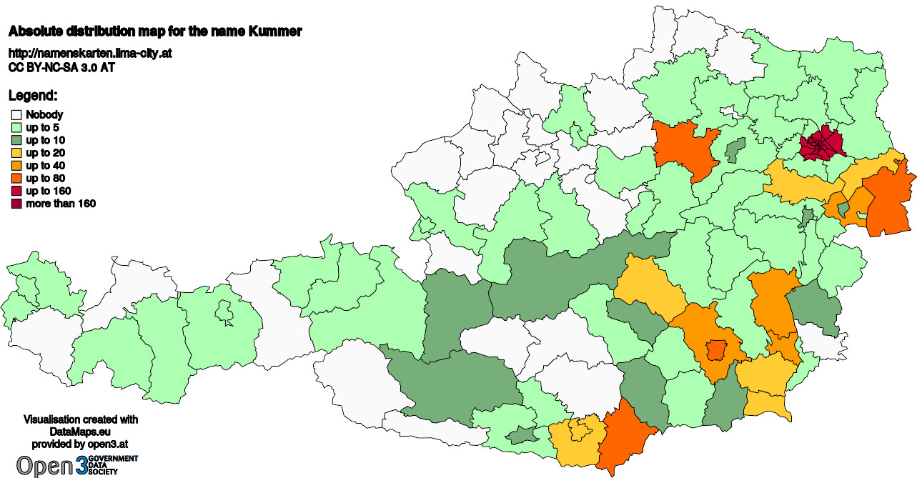 Absolute Distribution maps for surname Kummer