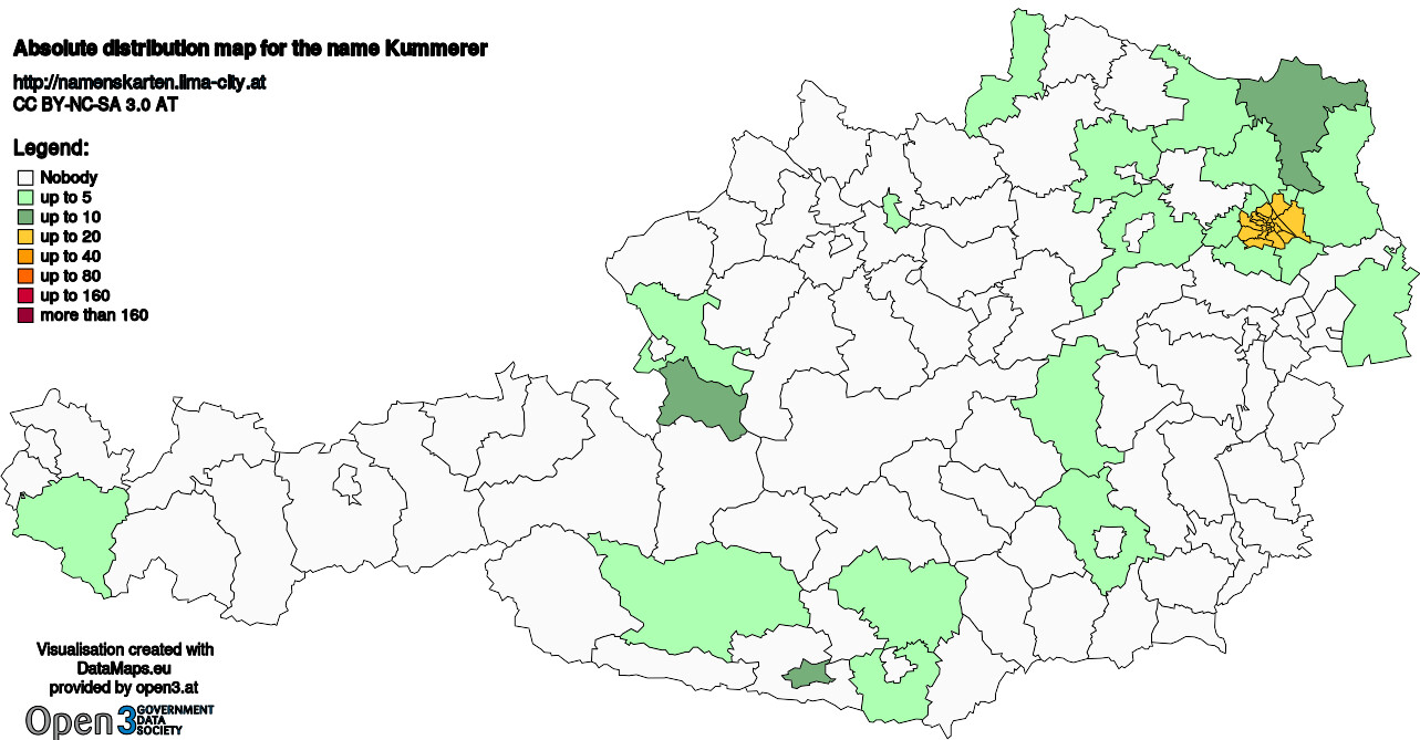 Absolute Distribution maps for surname Kummerer