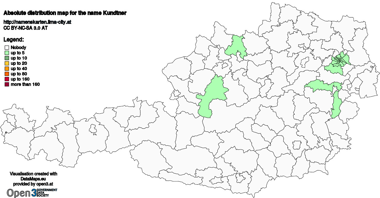 Absolute Distribution maps for surname Kundtner