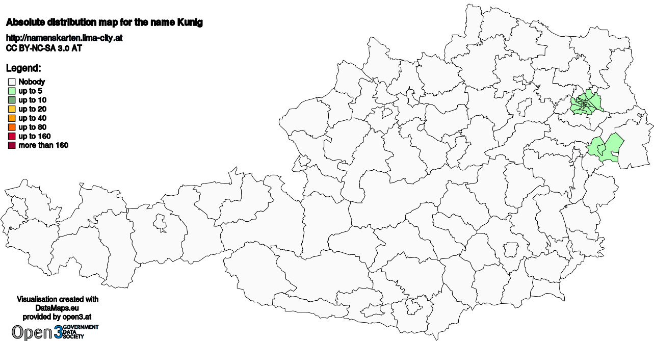 Absolute Distribution maps for surname Kunig