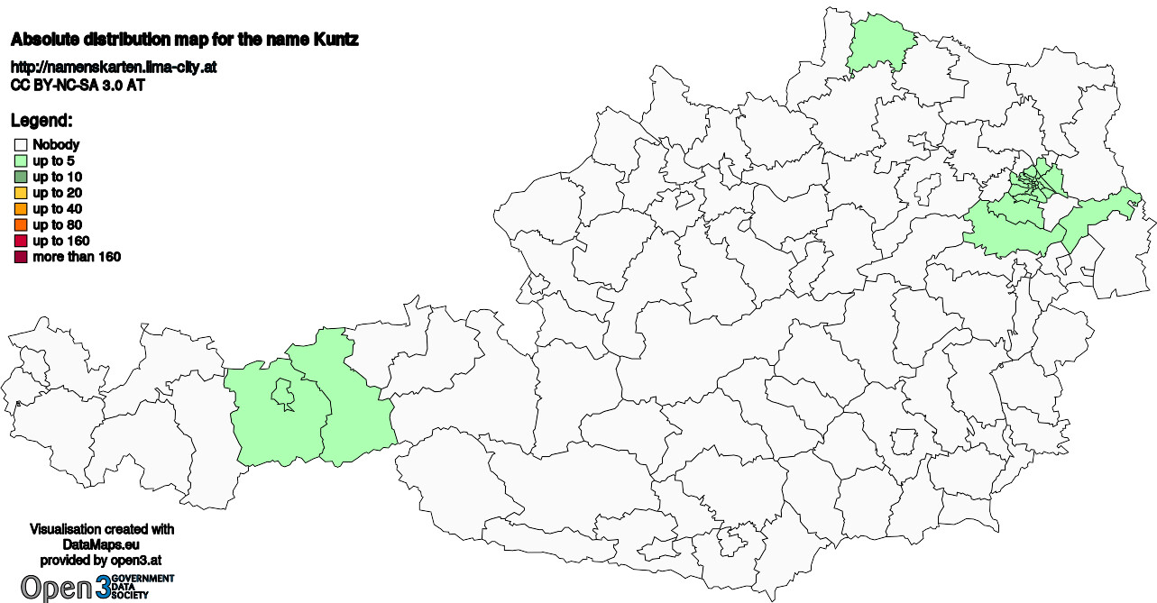 Absolute Distribution maps for surname Kuntz