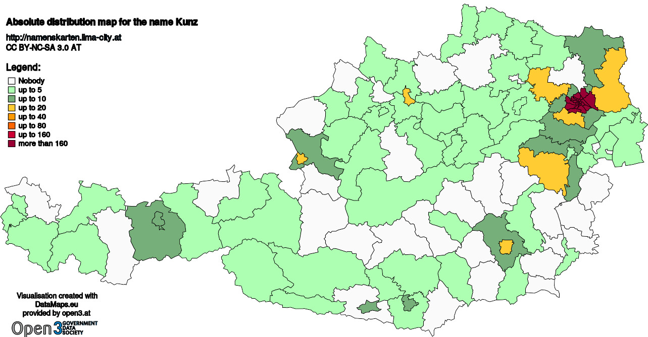 Absolute Distribution maps for surname Kunz