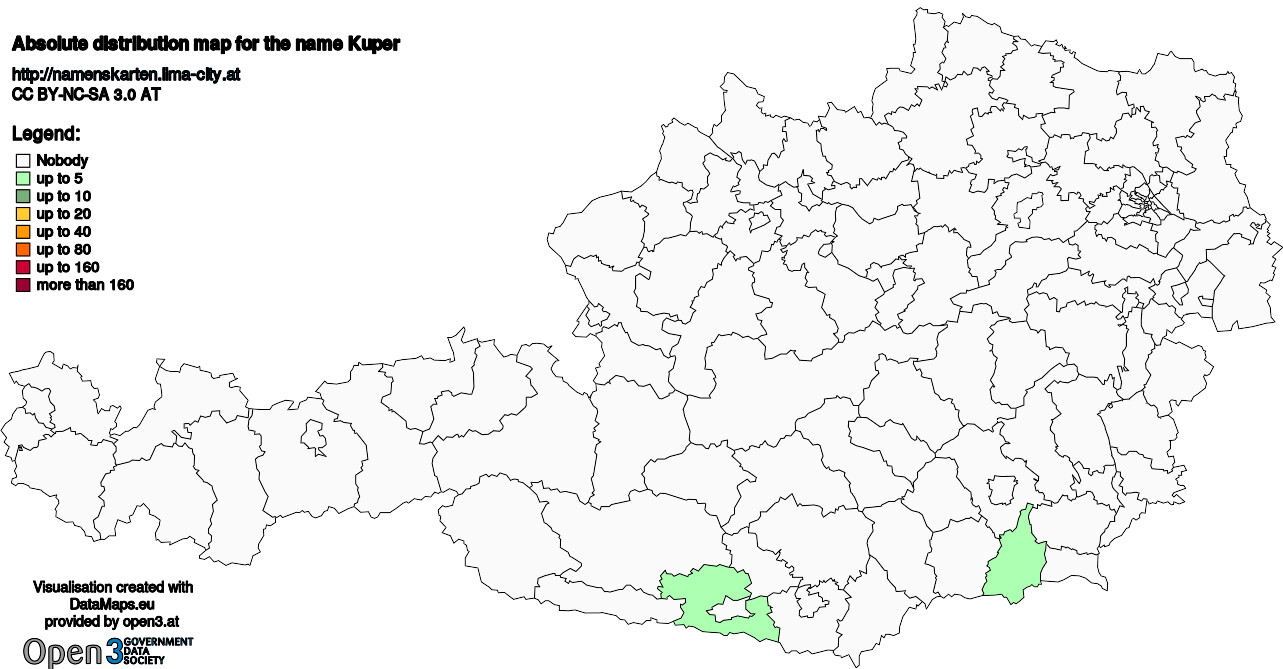 Absolute Distribution maps for surname Kuper