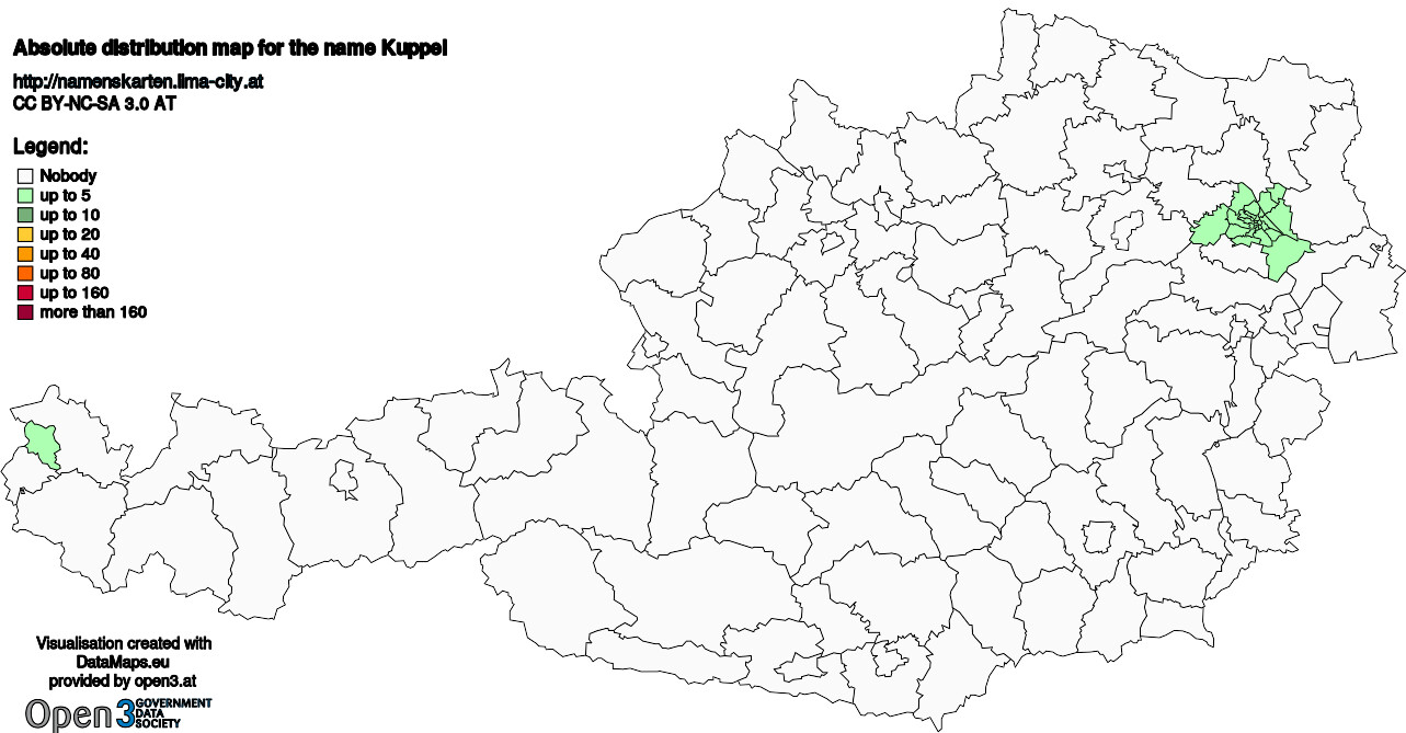 Absolute Distribution maps for surname Kuppel