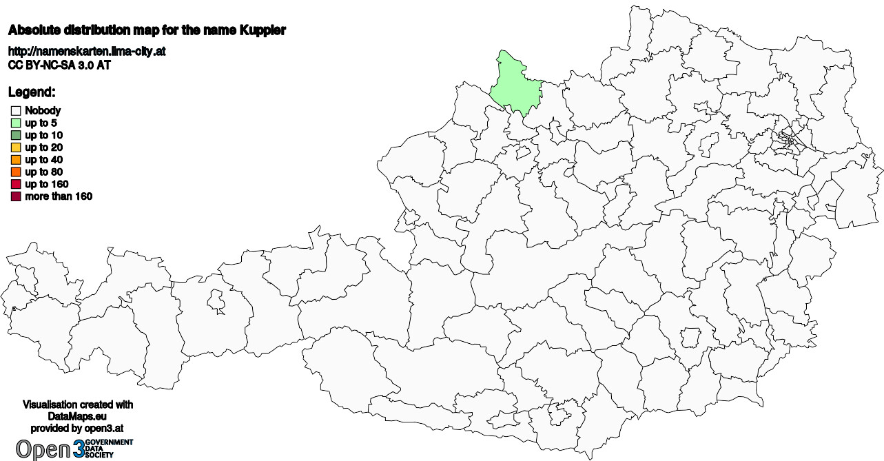 Absolute Distribution maps for surname Kuppler