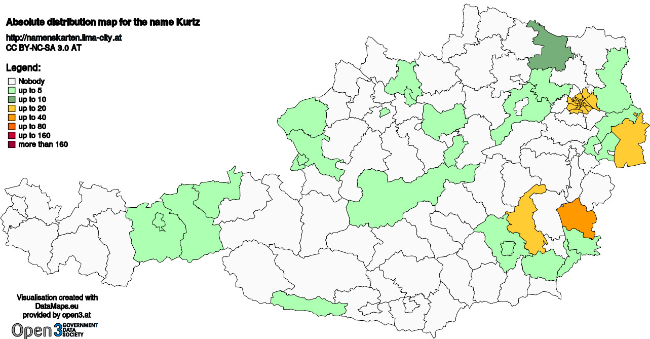 Absolute Distribution maps for surname Kurtz