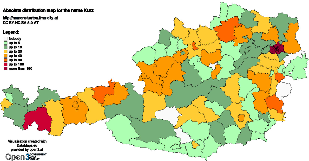 Absolute Distribution maps for surname Kurz