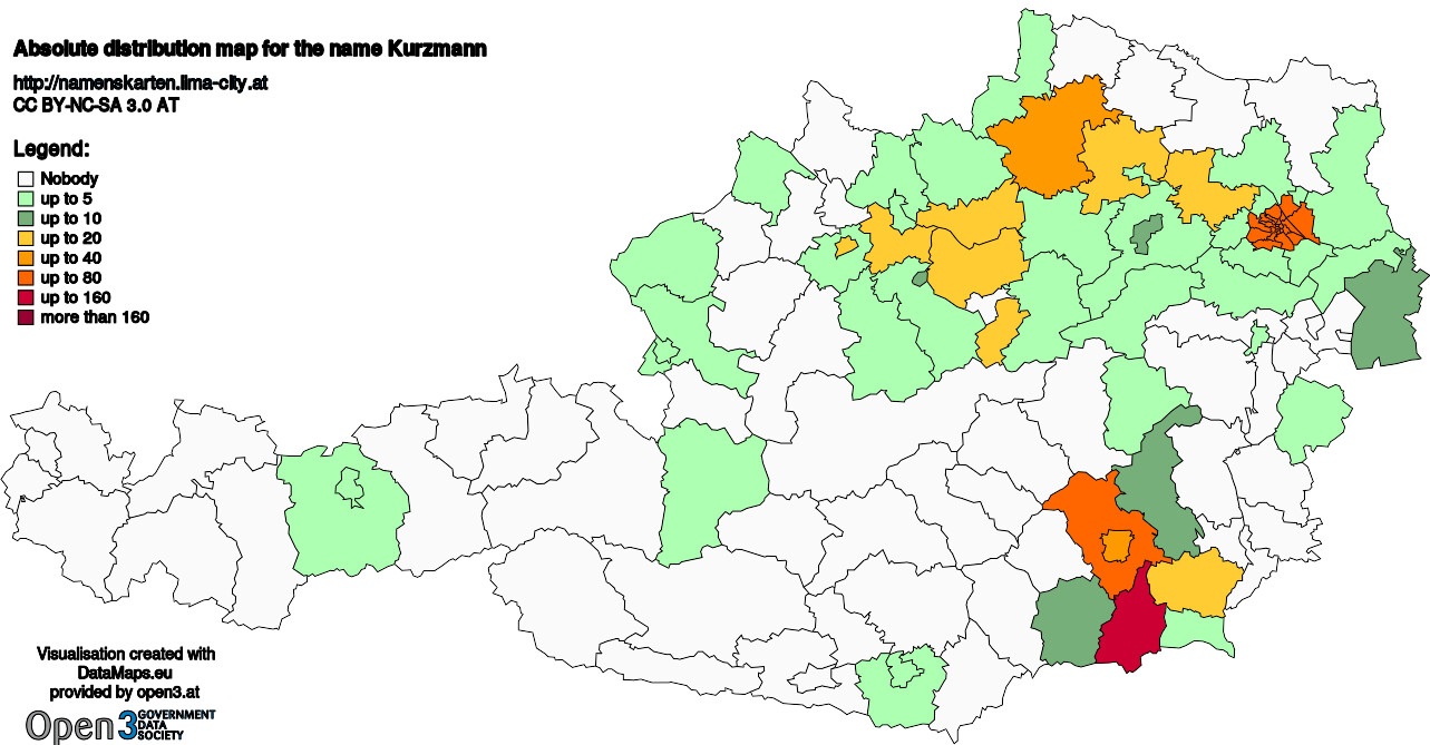 Absolute Distribution maps for surname Kurzmann