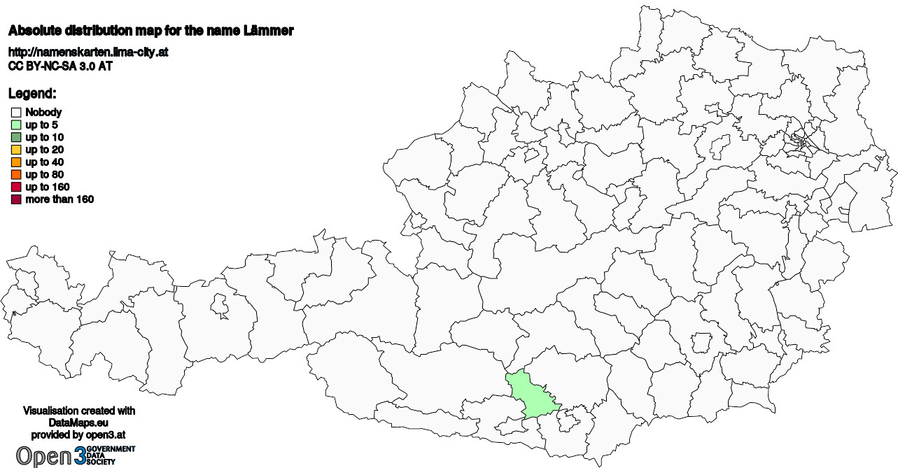 Absolute Distribution maps for surname Lämmer