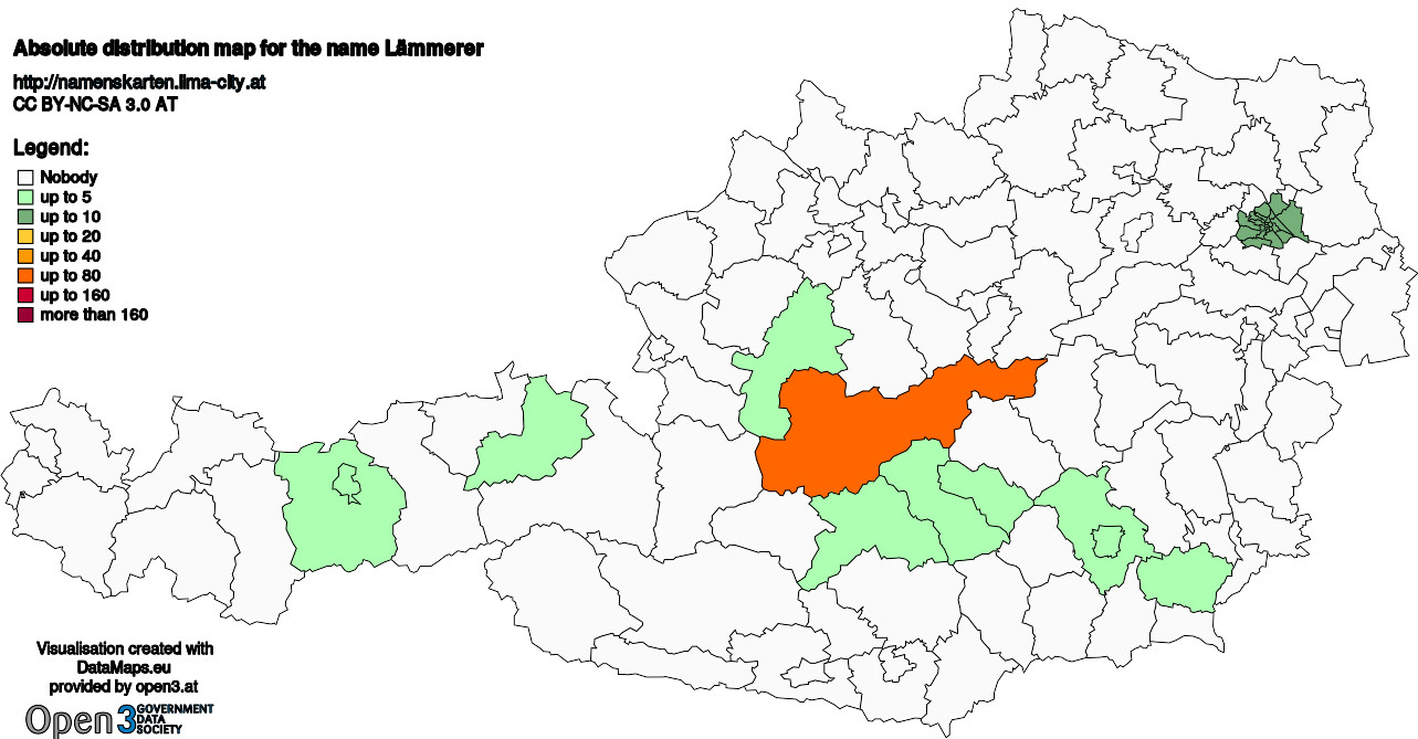 Absolute Distribution maps for surname Lämmerer