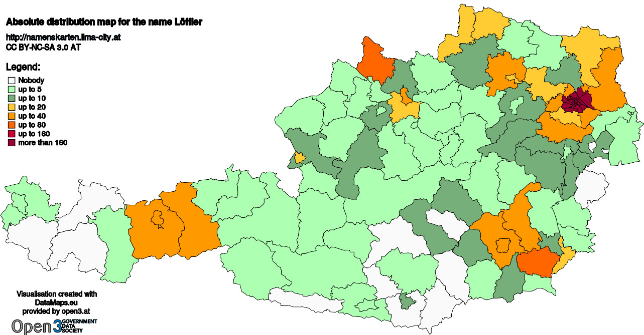 Absolute Distribution maps for surname Löffler
