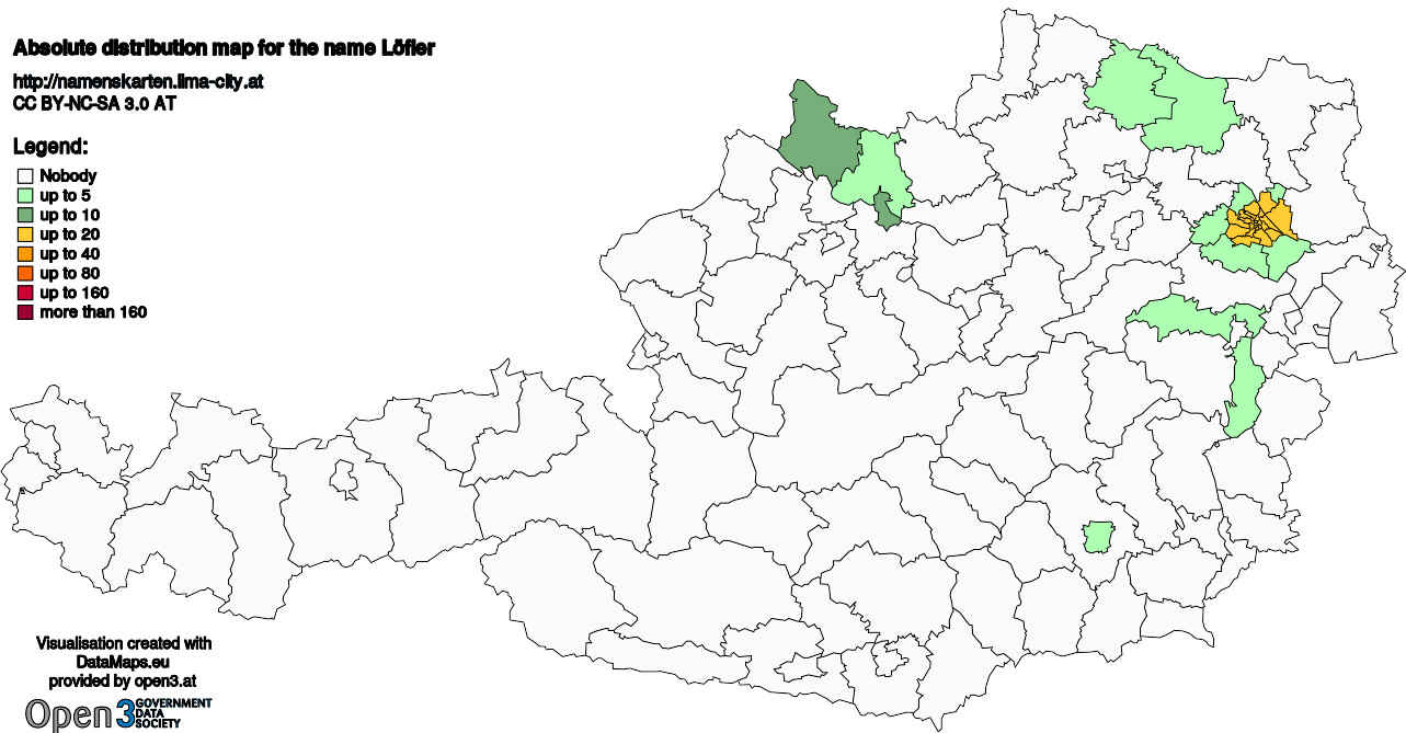 Absolute Distribution maps for surname Löfler