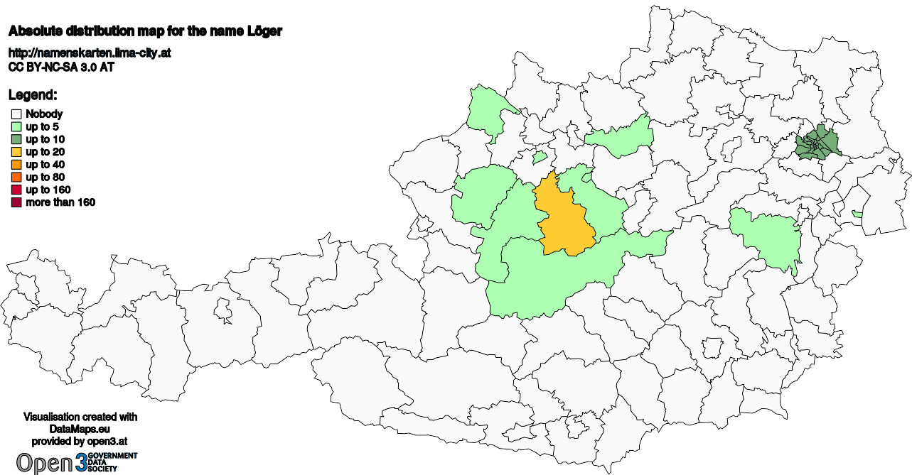 Absolute Distribution maps for surname Löger