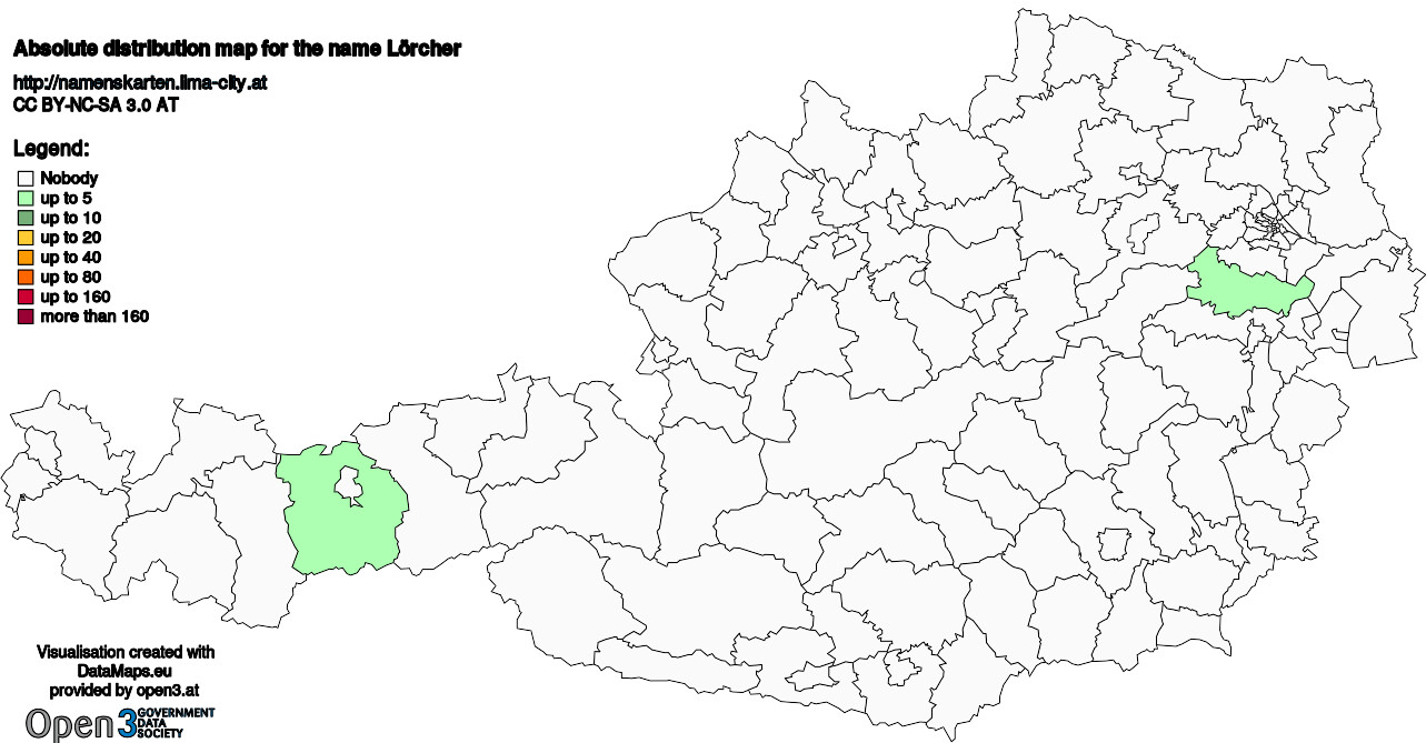 Absolute Distribution maps for surname Lörcher