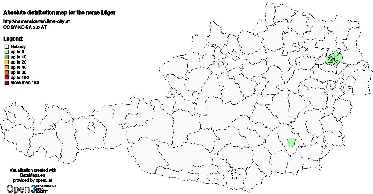 Absolute Distribution maps for surname Lüger