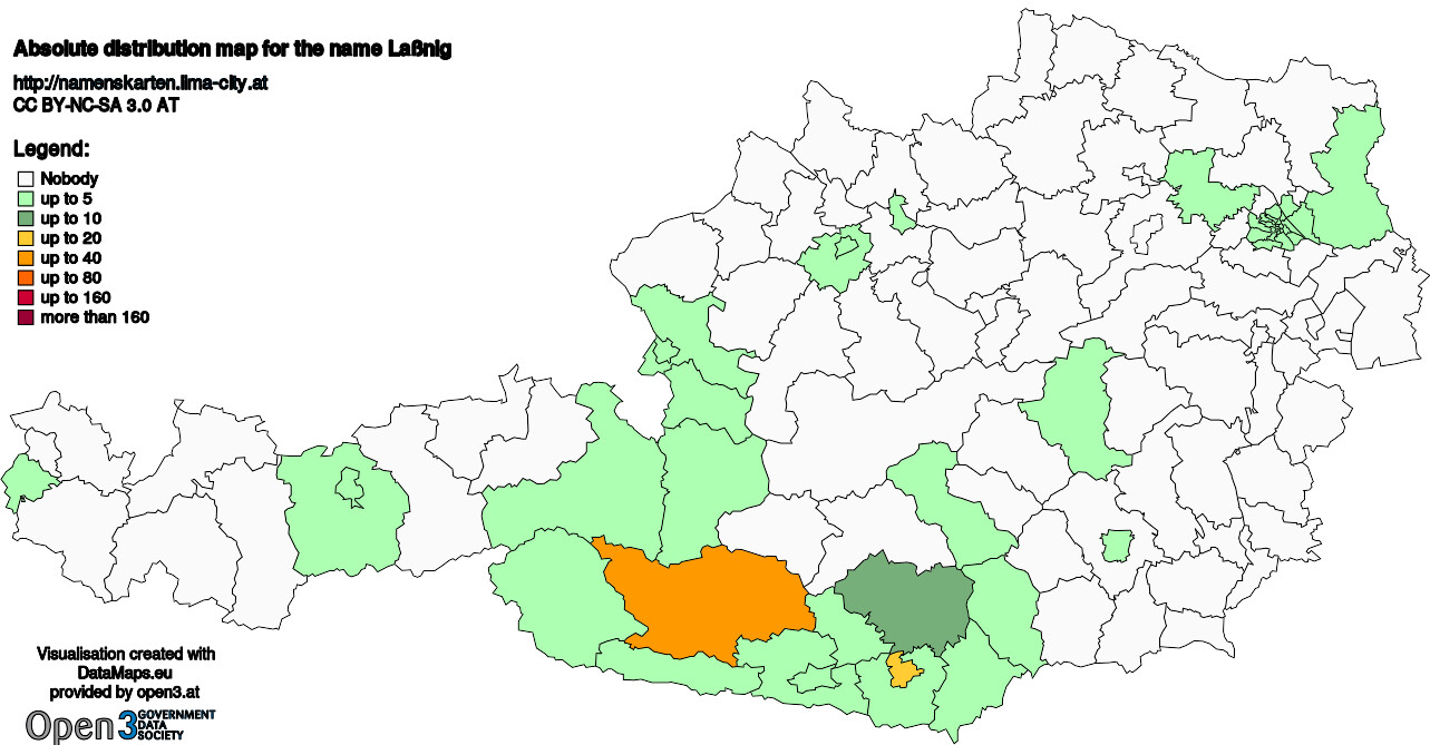 Absolute Distribution maps for surname Laßnig