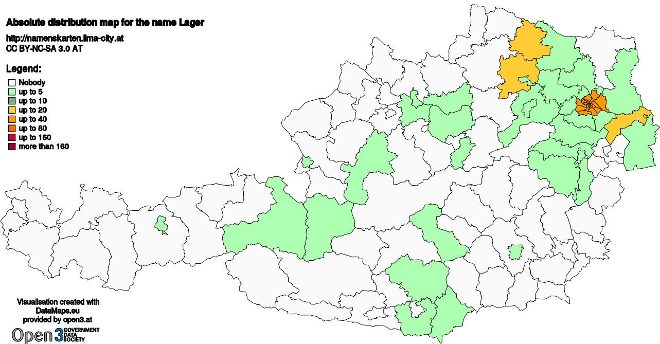 Absolute Distribution maps for surname Lager