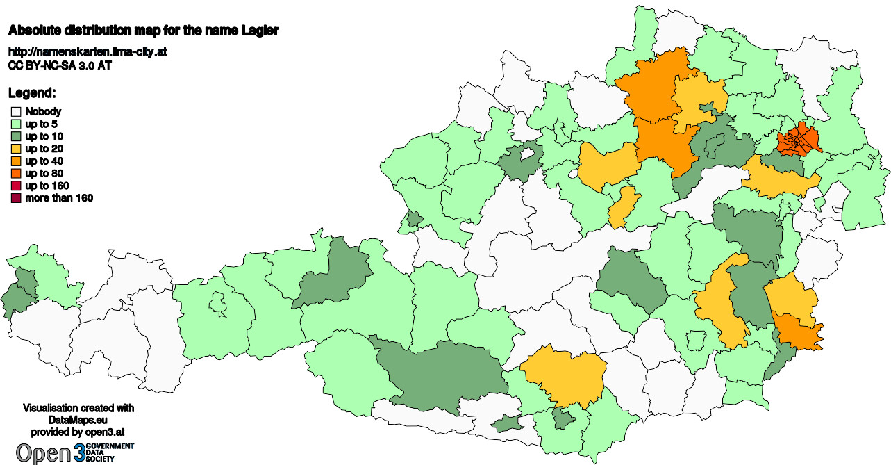 Absolute Distribution maps for surname Lagler