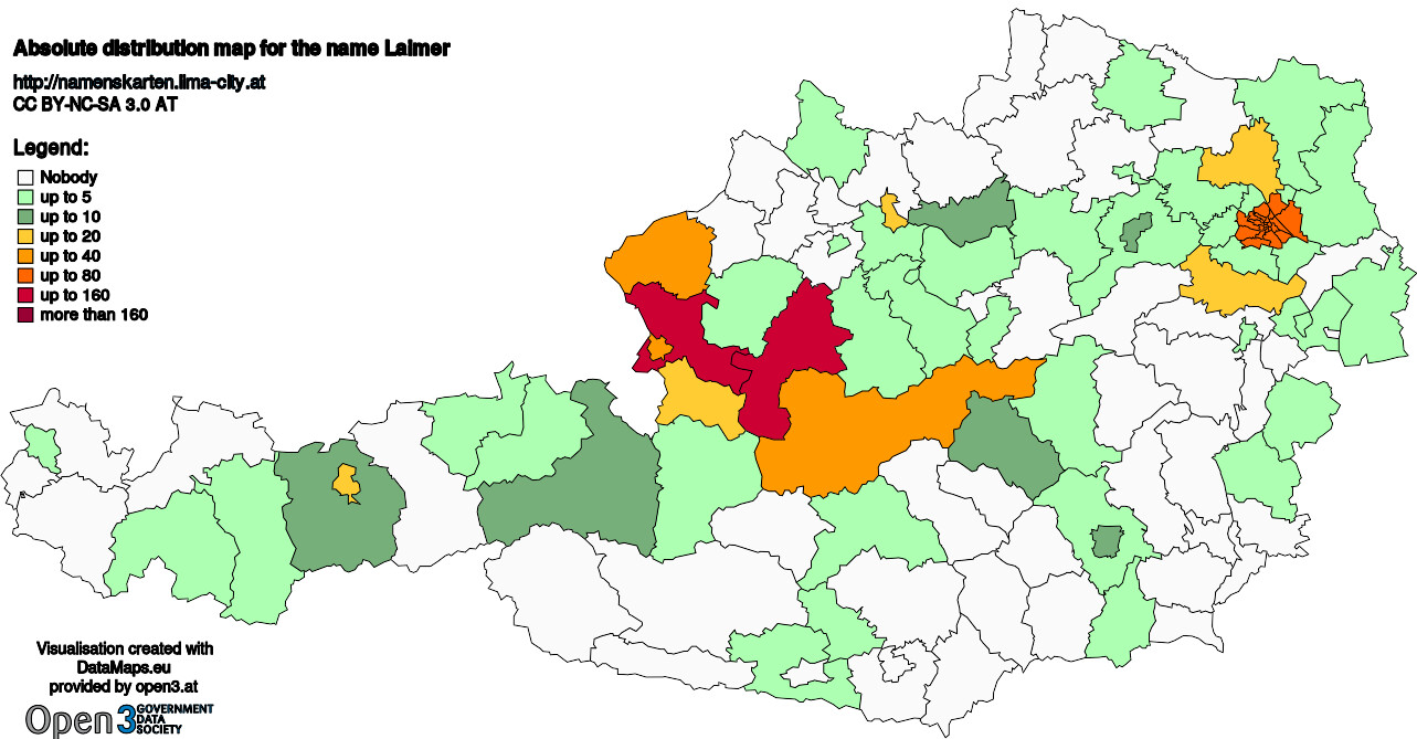 Absolute Distribution maps for surname Laimer