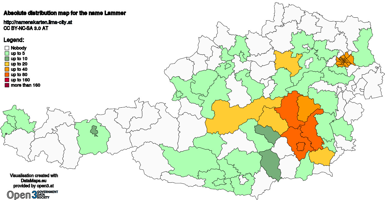 Absolute Distribution maps for surname Lammer