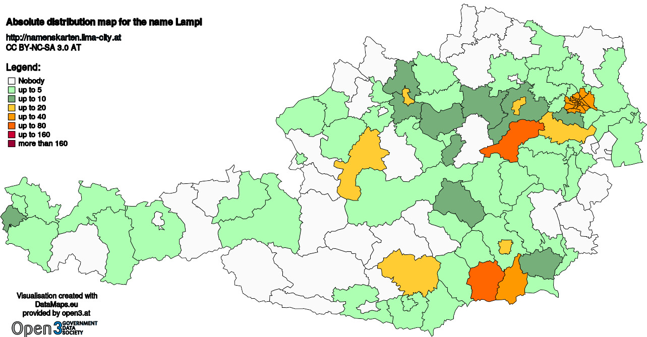 Absolute Distribution maps for surname Lampl