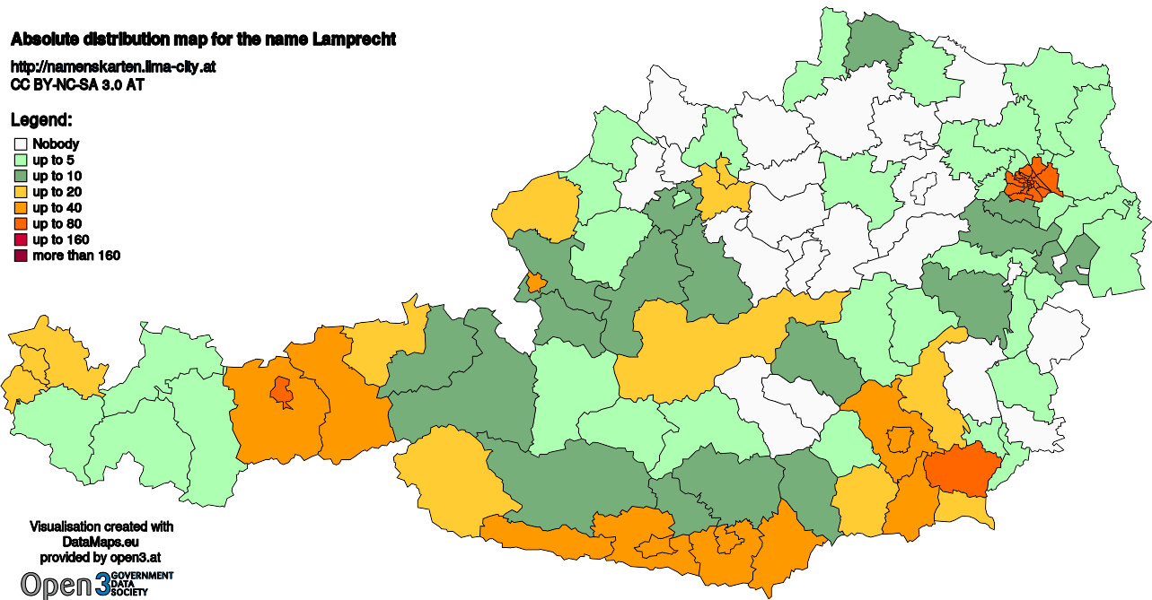 Absolute Distribution maps for surname Lamprecht