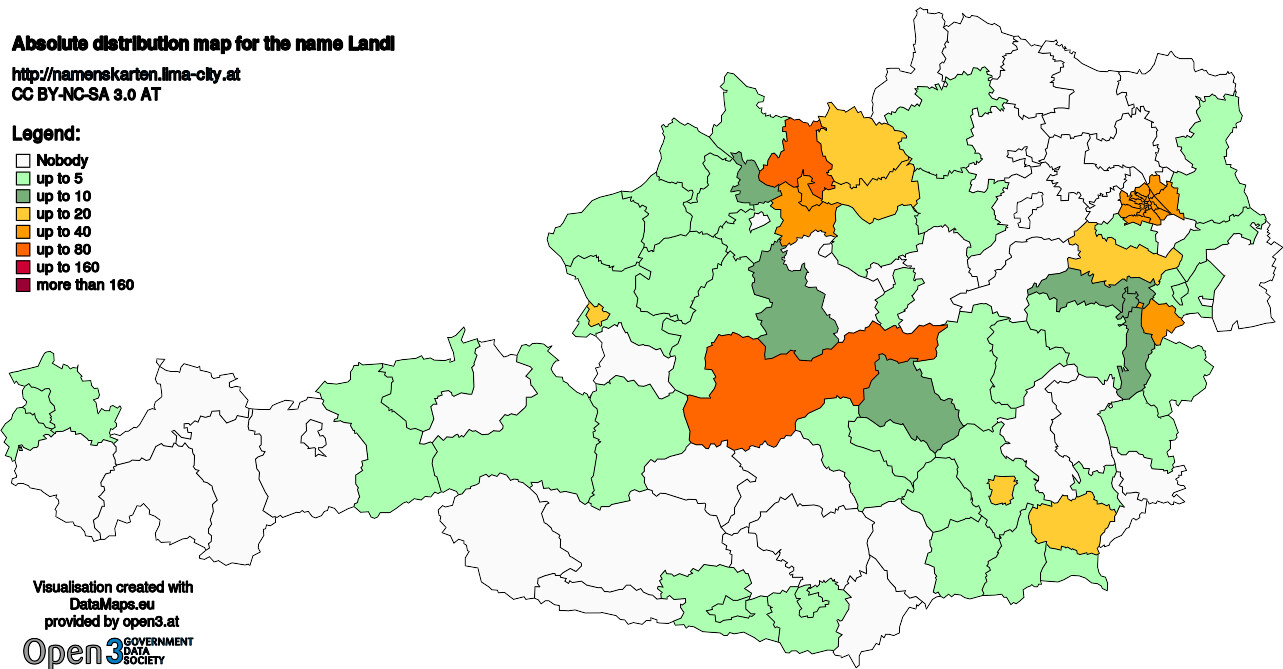 Absolute Distribution maps for surname Landl