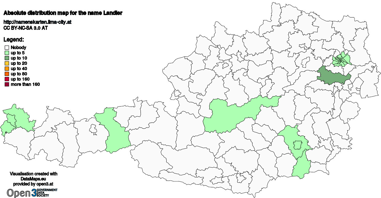 Absolute Distribution maps for surname Landler