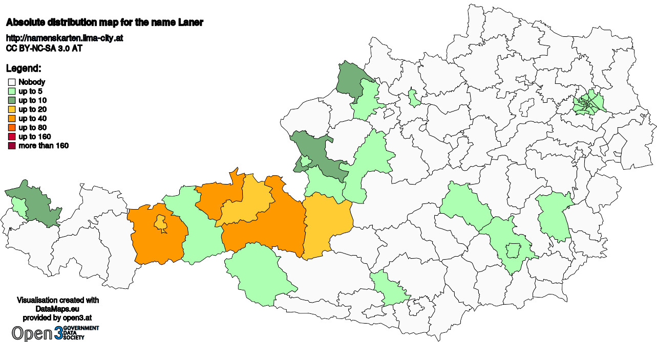 Absolute Distribution maps for surname Laner